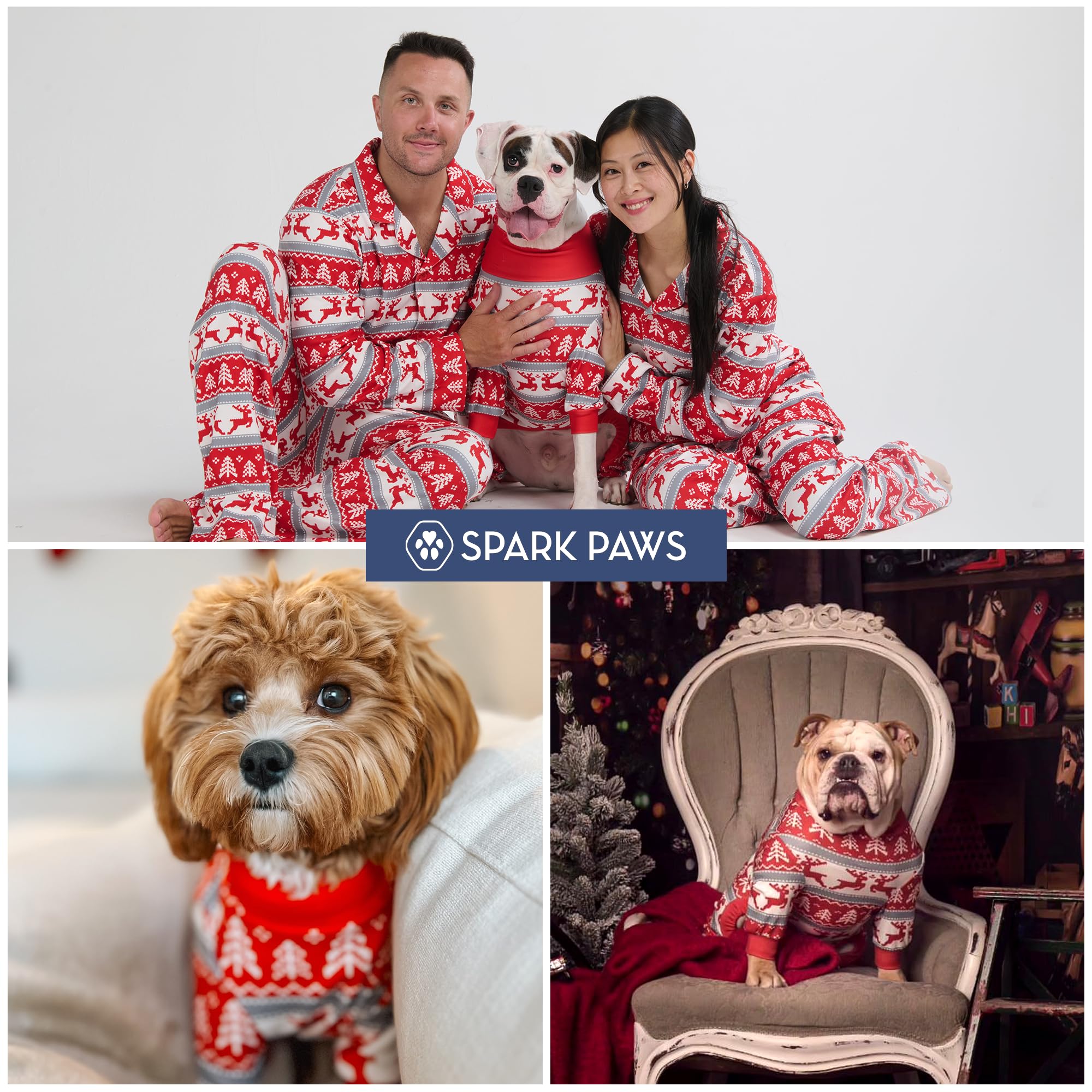 Spark Paws dog Christmas pajama winter-scene highlights festive theme and comfort