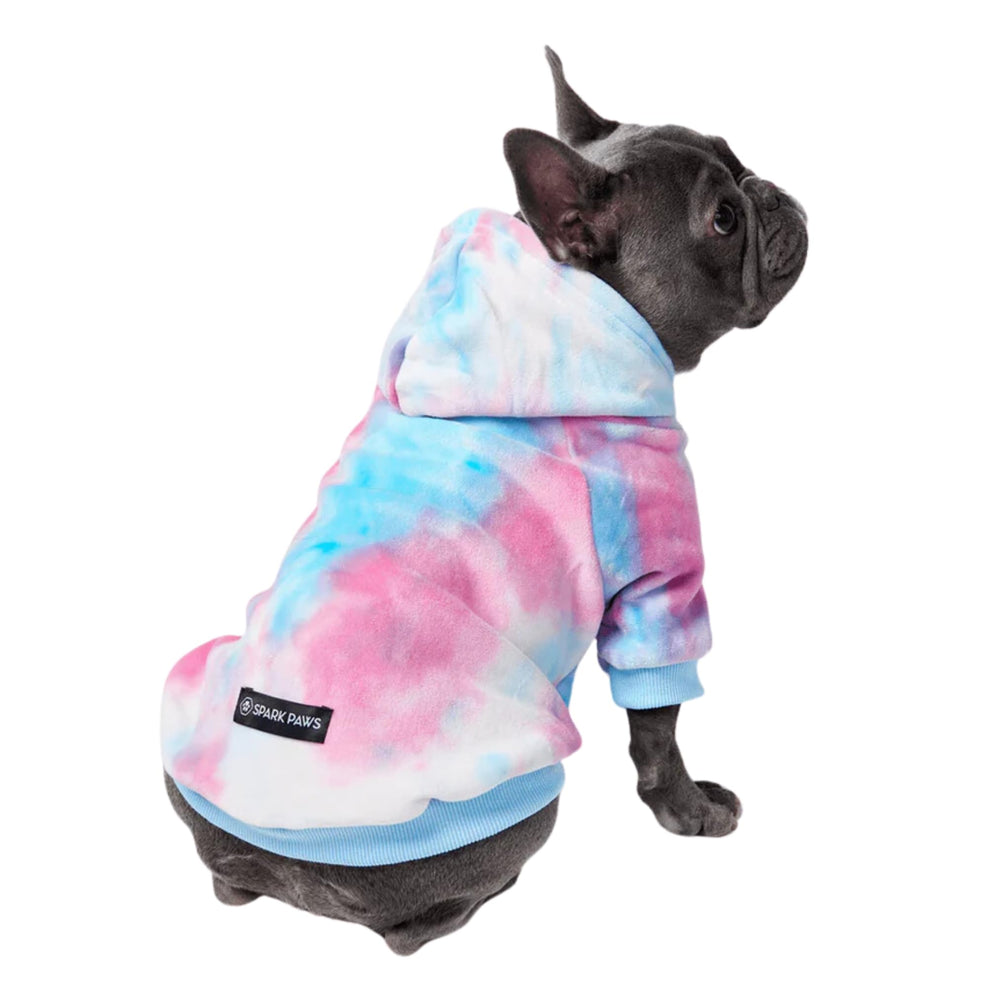 Spark Paws dog hoodie front view shows cozy warmth and flexible fit for walks