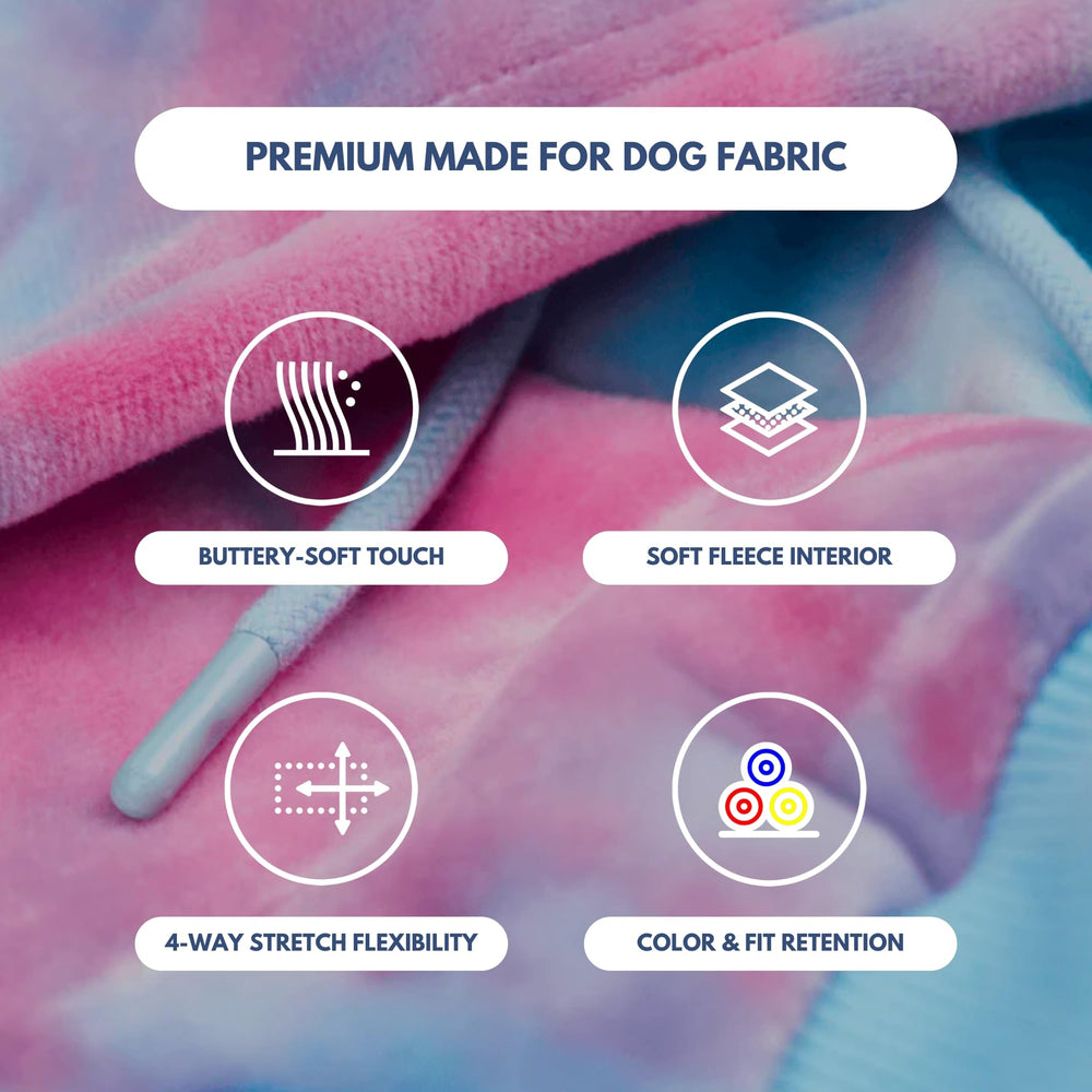 Spark Paws dog hoodie highlights hidden leash opening for easy harness attachment.