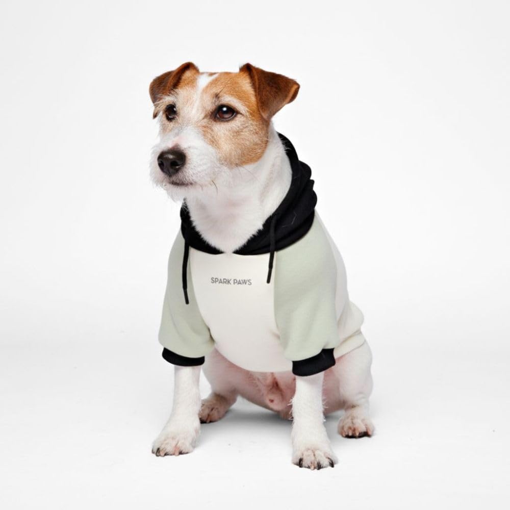 Spark Paws Dog Hoodie olive cream front view offers warmth and flexible fit for dogs