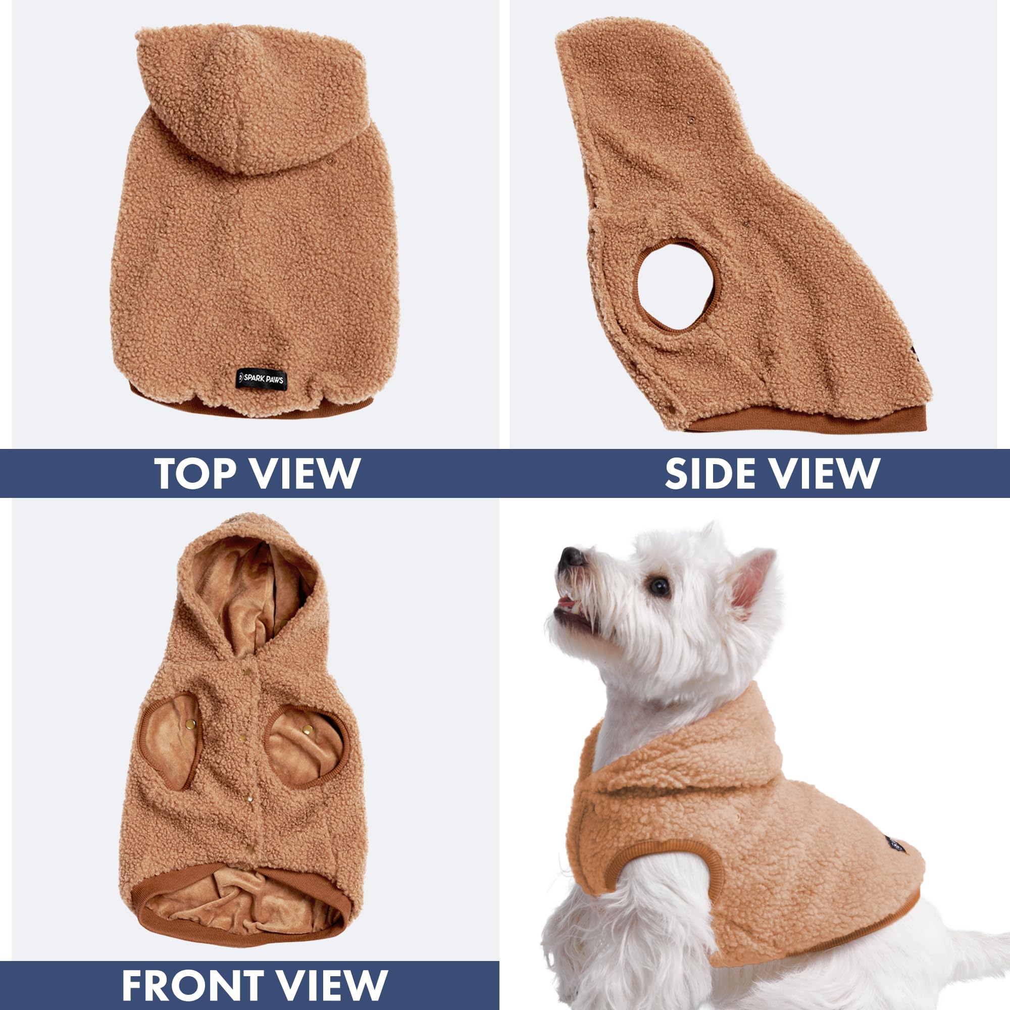 Spark Paws brown fleece jacket suits stylish winter outings for dogs.