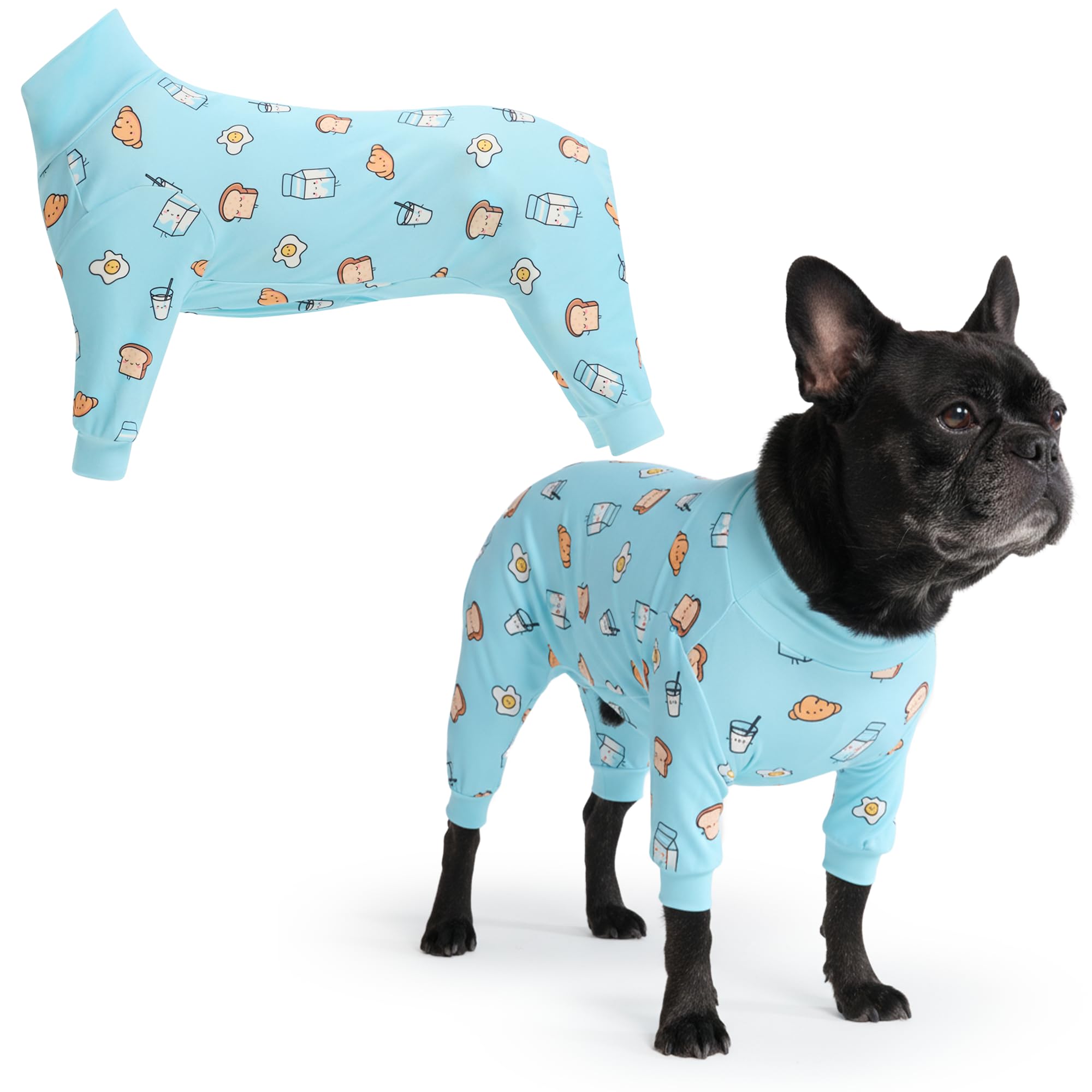 Spark Paws dog pajama fabric close-up shows ultra-soft four-way stretch for movement