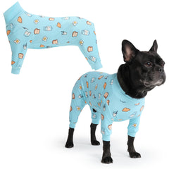 Spark Paws dog pajama fabric close-up shows ultra-soft four-way stretch for movement