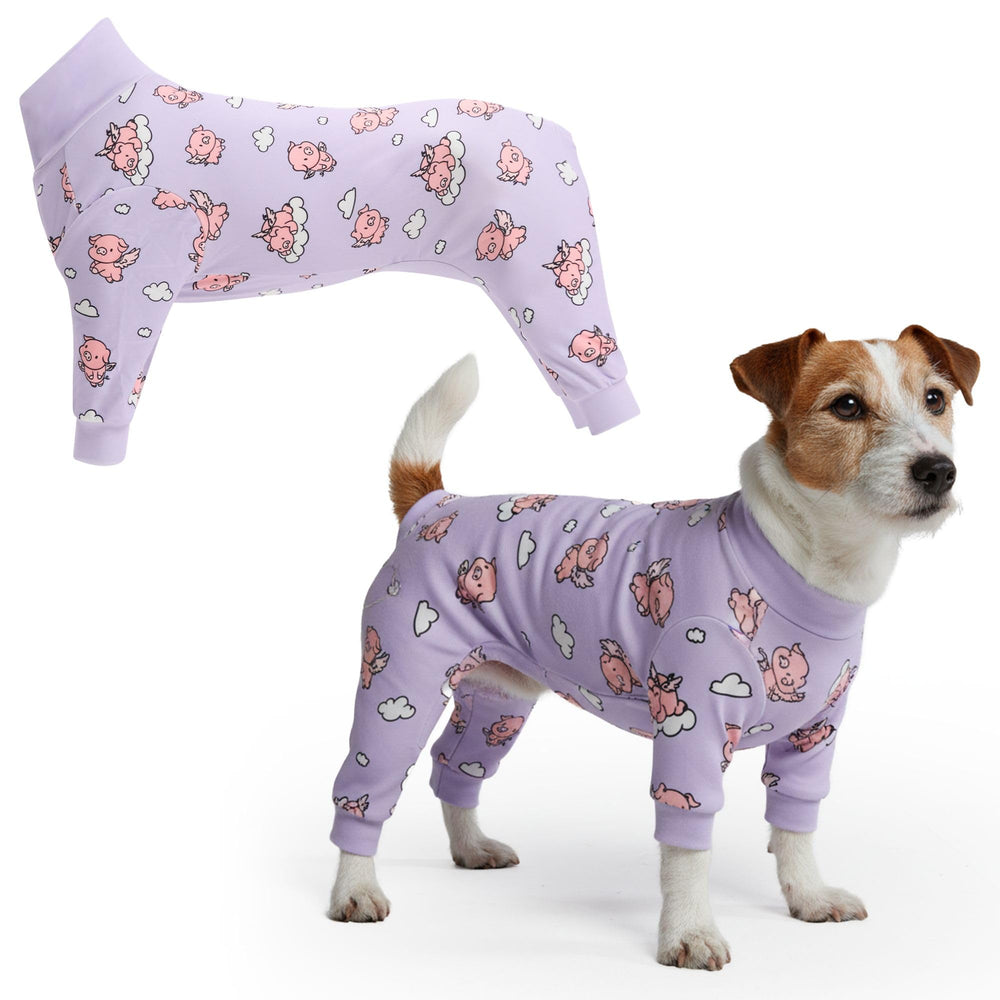 Spark Paws dog pajama purple fabric detail highlights soft, cozy comfort for nightly wear