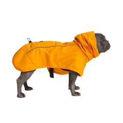 Spark Paws dog raincoat hood protects head from rain for dry walks.