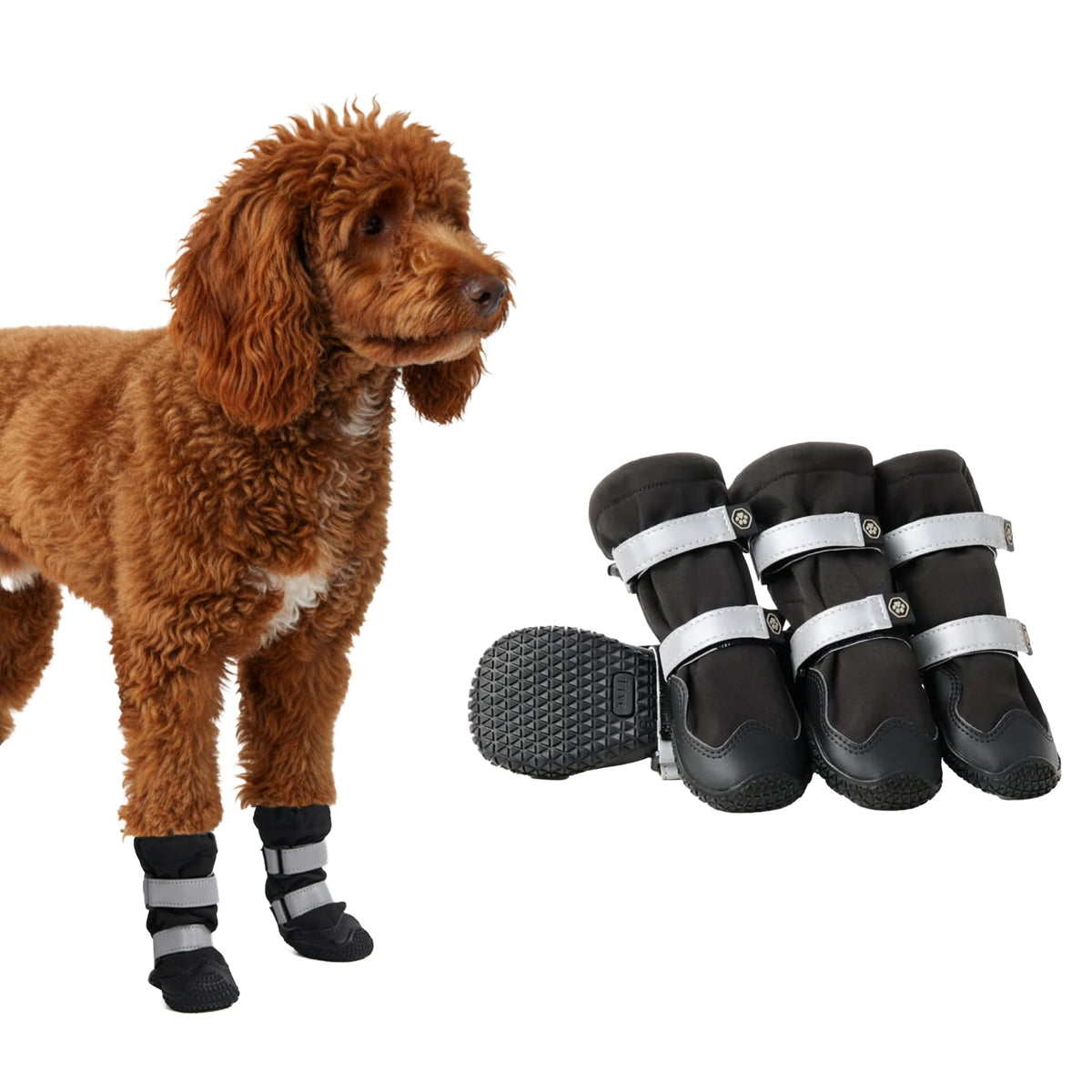 Spark Paws dog shoes top view showing rugged waterproof shell for all-terrain protection