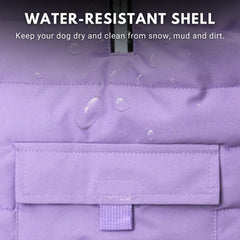 Spark Paws water-resistant jacket exterior keeps dogs dry during winter walks