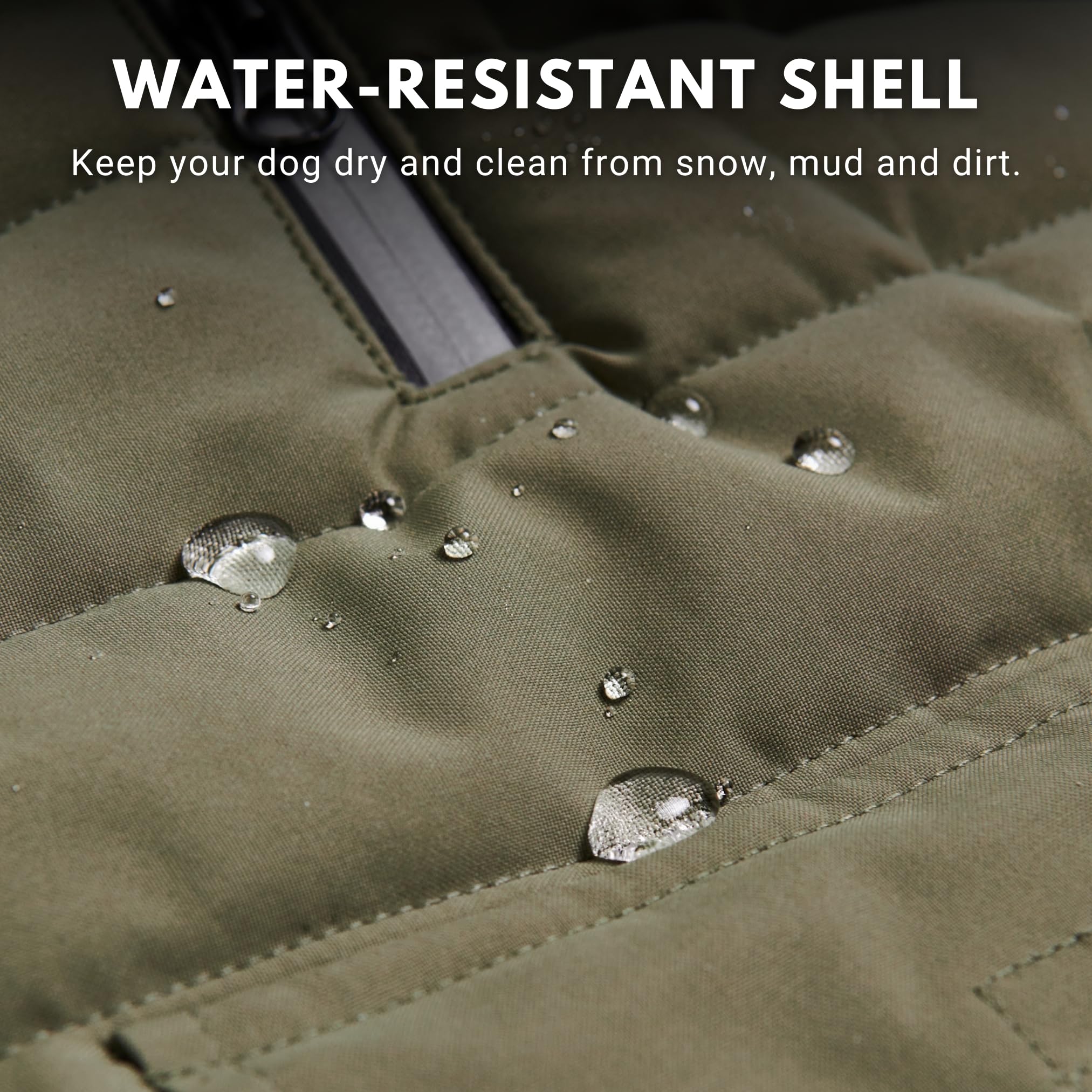 Spark Paws dog winter jacket olive adjustable-fit with toggles for secure comfort.