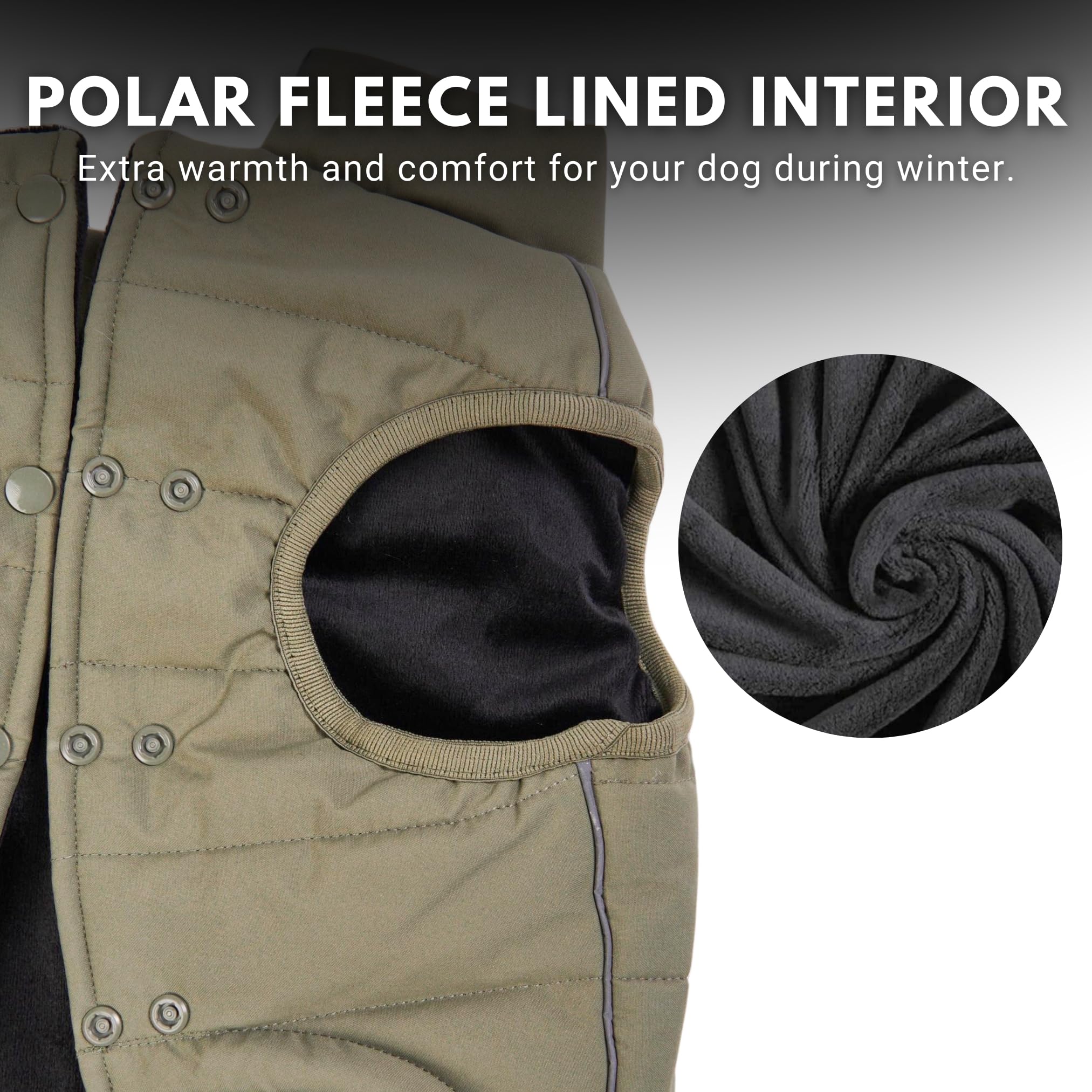 Spark Paws dog winter jacket reflective strips enhance visibility during night walks.