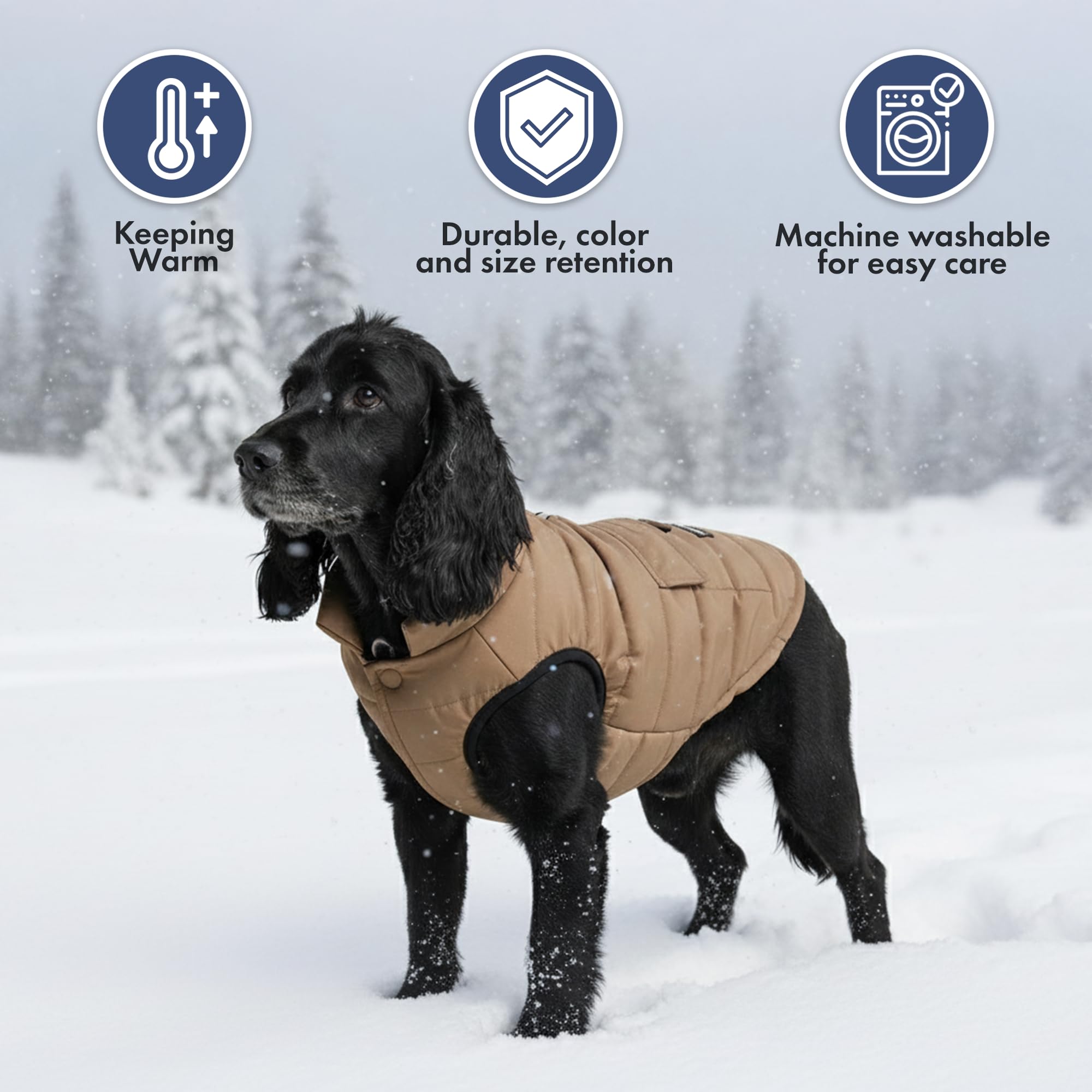 Spark Paws dog winter jacket side detail showcases durable construction for cold-season adventures