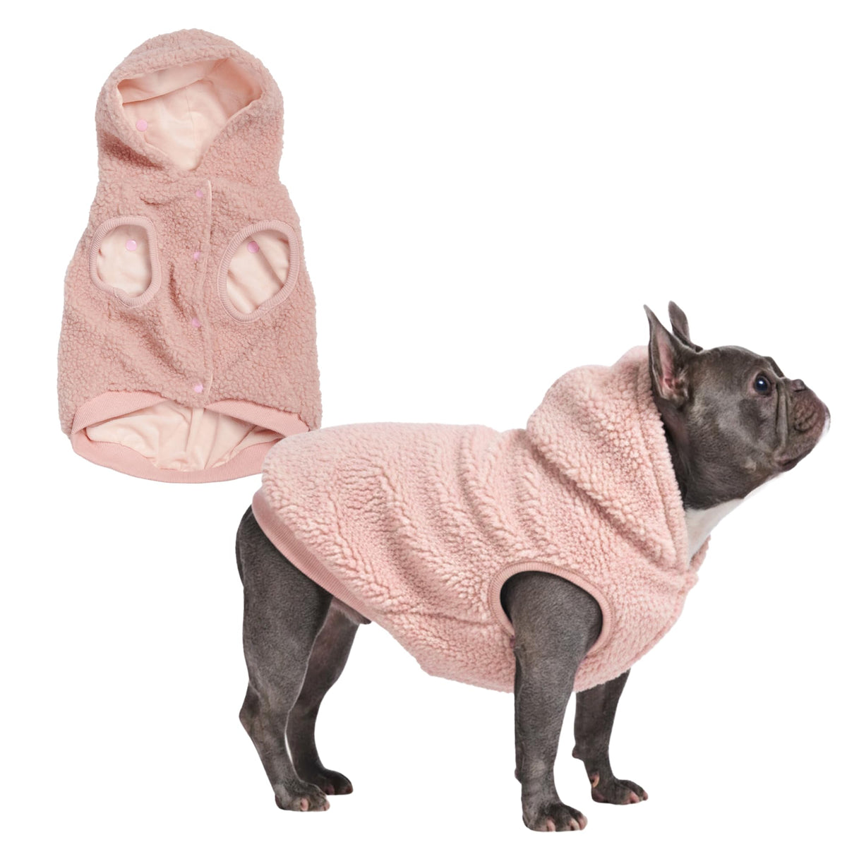 Spark Paws fleece dog jacket front view highlights plush warmth for winter walks.