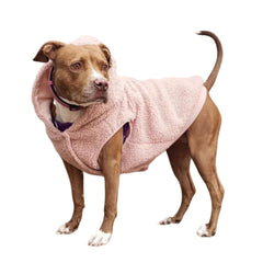 Spark Paws fleece dog jacket in pink, front view, cozy warmth for winter walks.