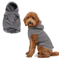 Spark Paws fleece jacket gray front view for dogs, provides cozy warmth on chilly walks.