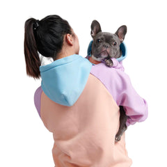 Spark Paws human hoodie cotton candy front view shows buttery-soft fabric for daily comfort.