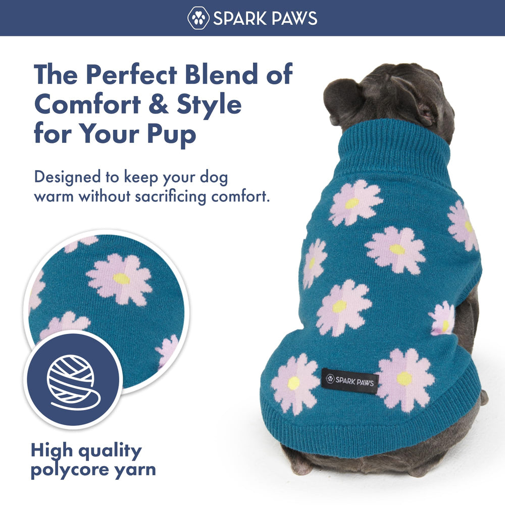 Spark Paws Knit Dog Sweater back view shows coverage for cold days.