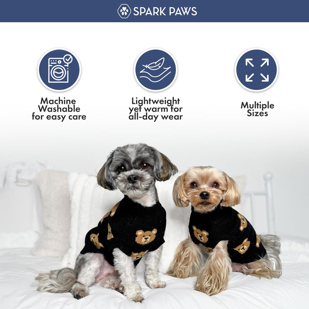 Spark Paws Knit Dog Sweater back view highlights durable knit for daily wear.