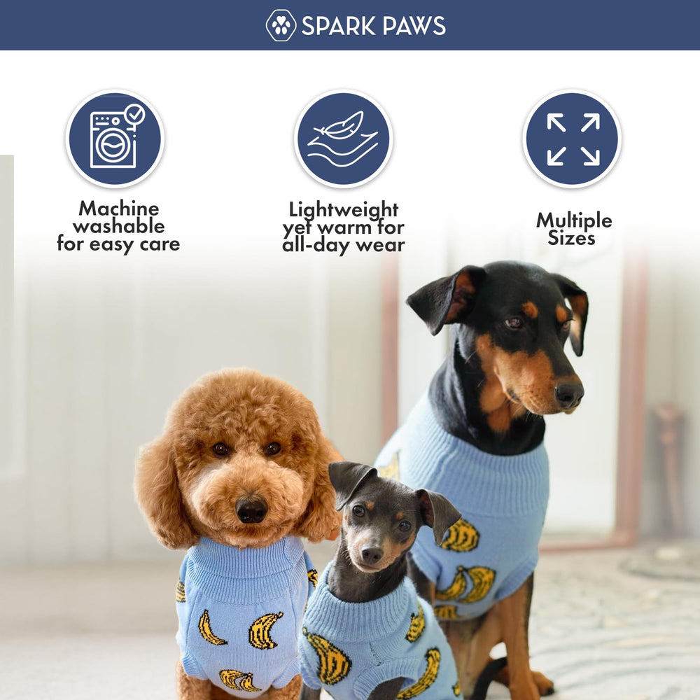 Spark Paws Knit Dog Sweater Back view shows durable warmth for outdoor days.