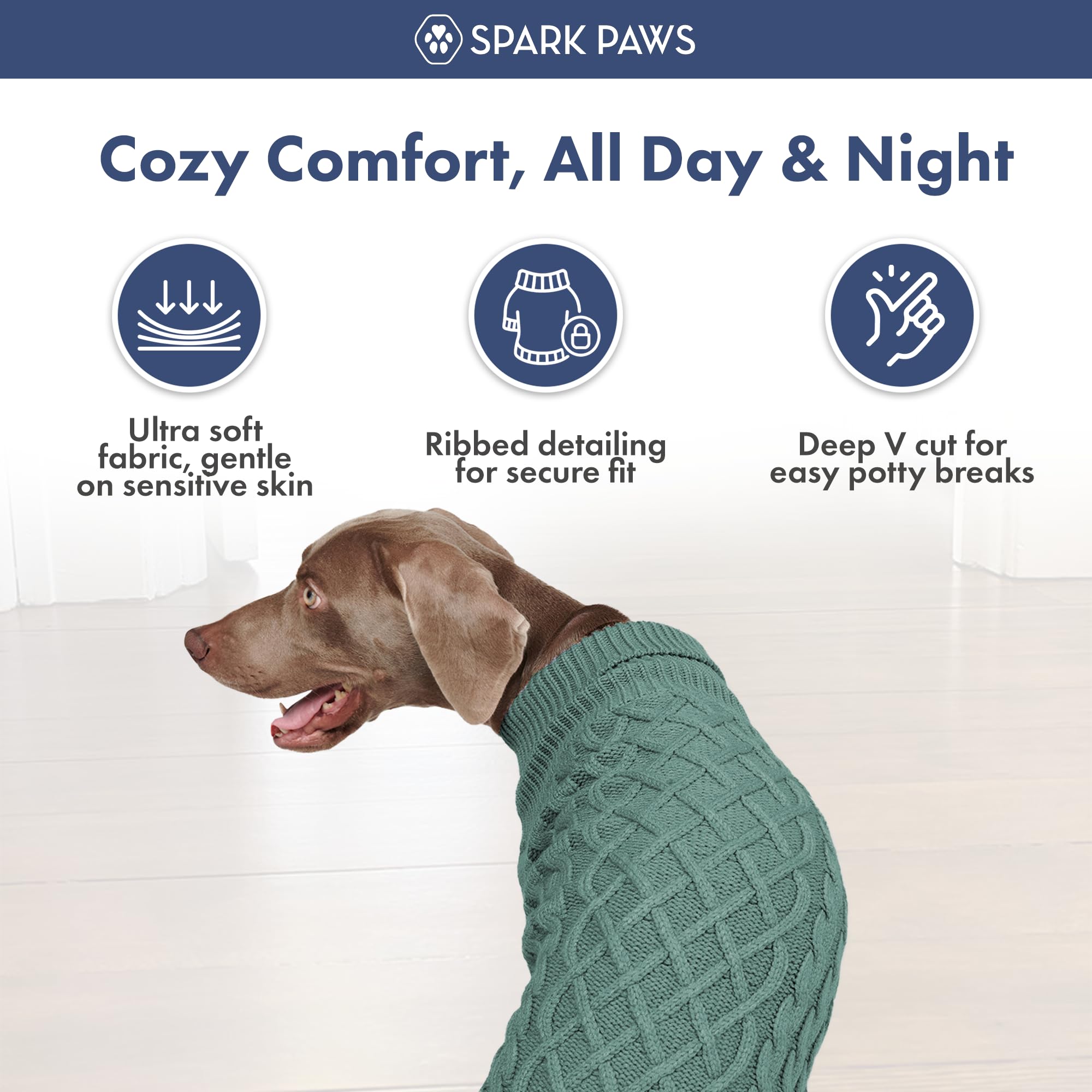 Spark Paws Knit Dog Sweater pine green 4xl style option for larger dogs