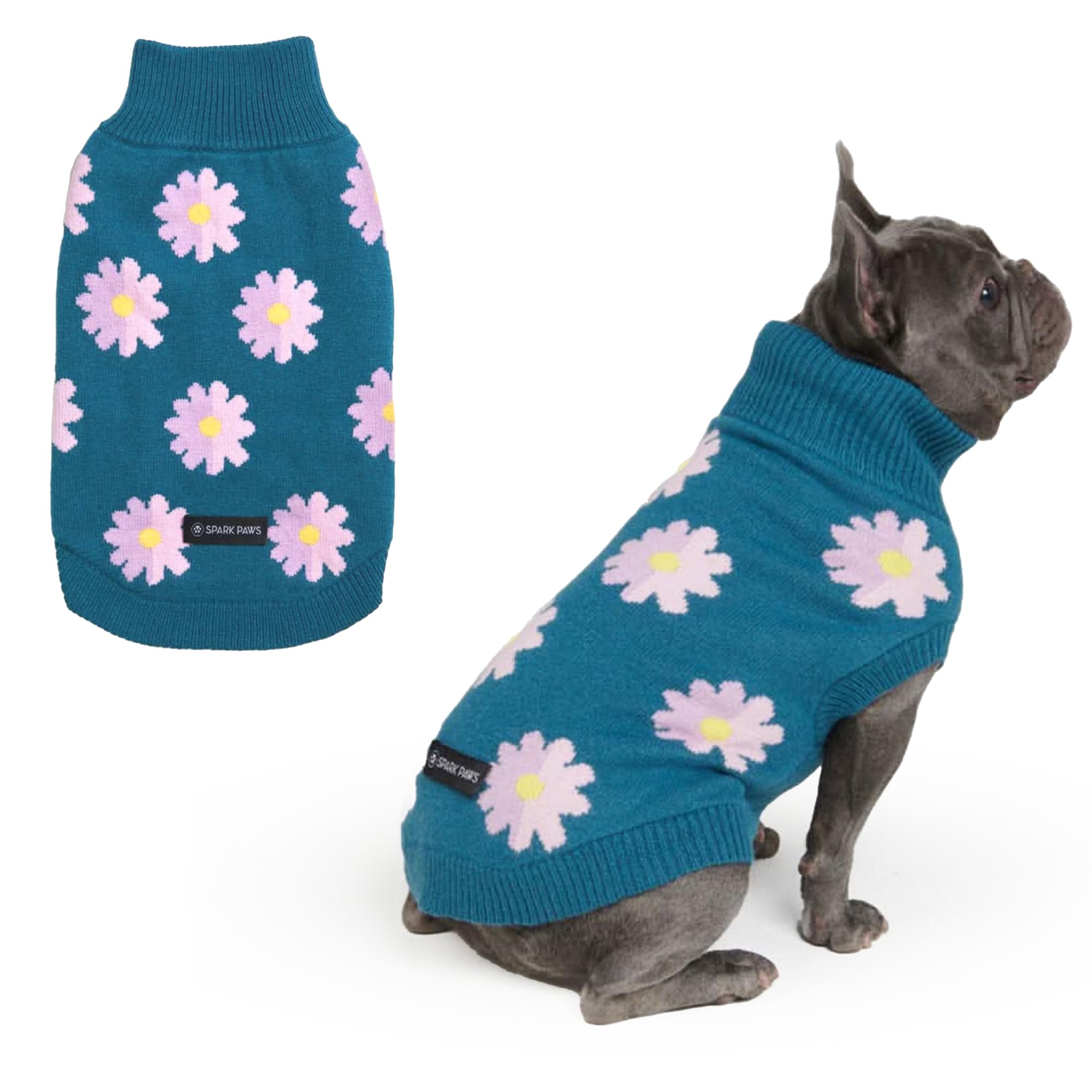 Spark Paws Knit Dog Sweater soft-knit texture close-up provides gentle warmth.