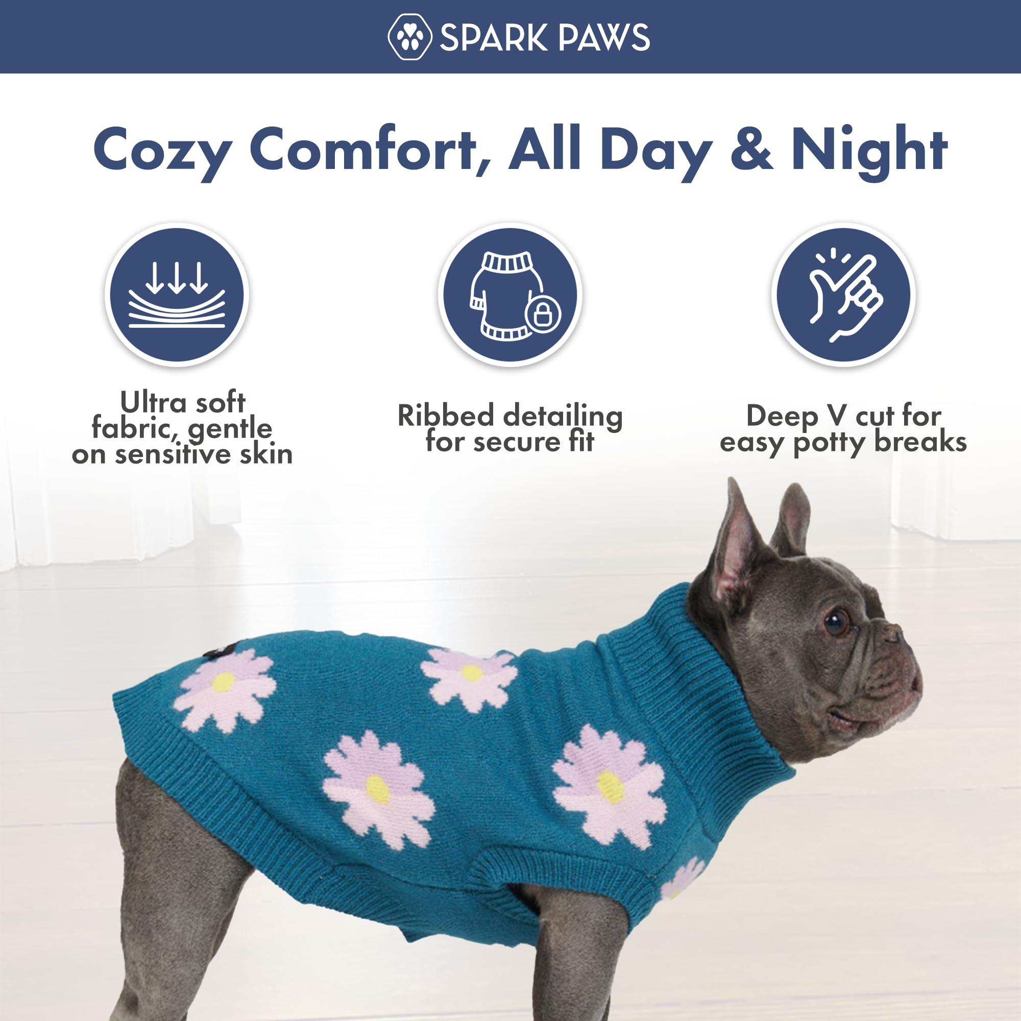 Spark Paws Knit Dog Sweater in winter strolls for cozy outdoor moments.