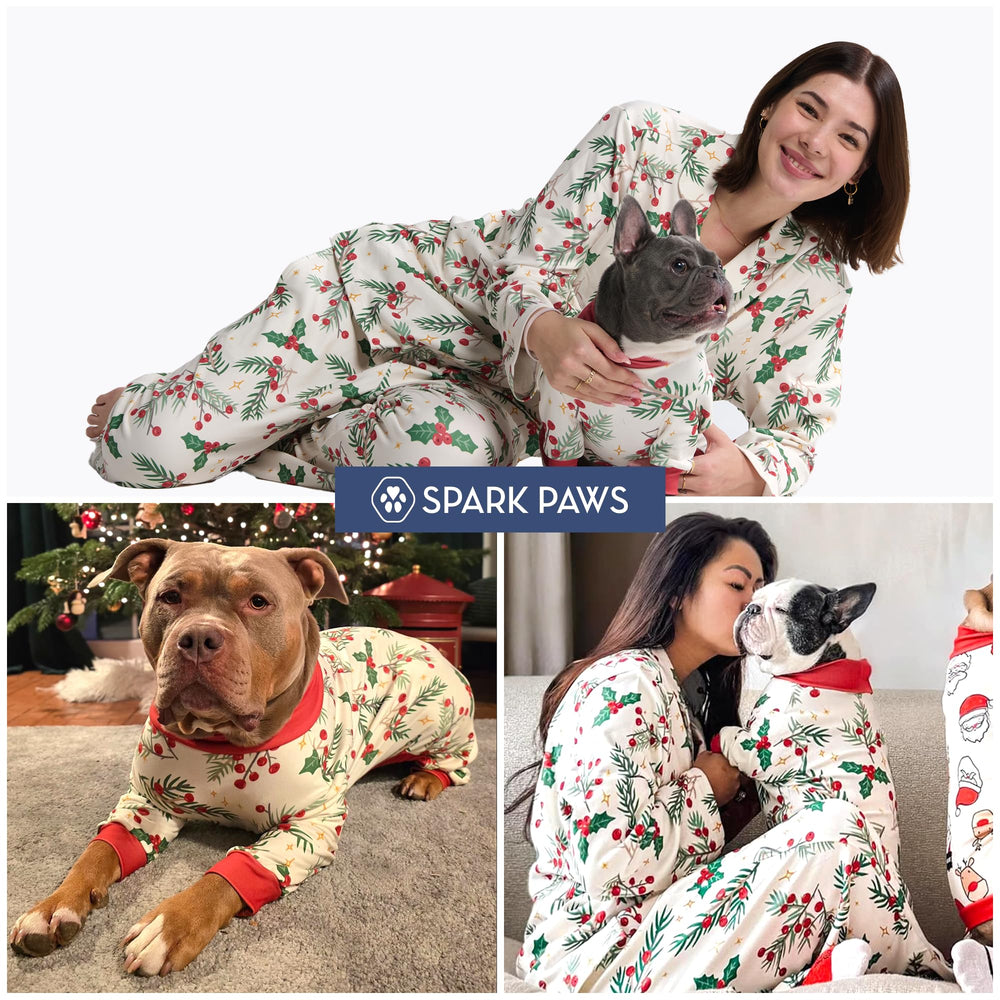 Spark Paws Mistletoe dog in bed demonstrates comfy nightwear