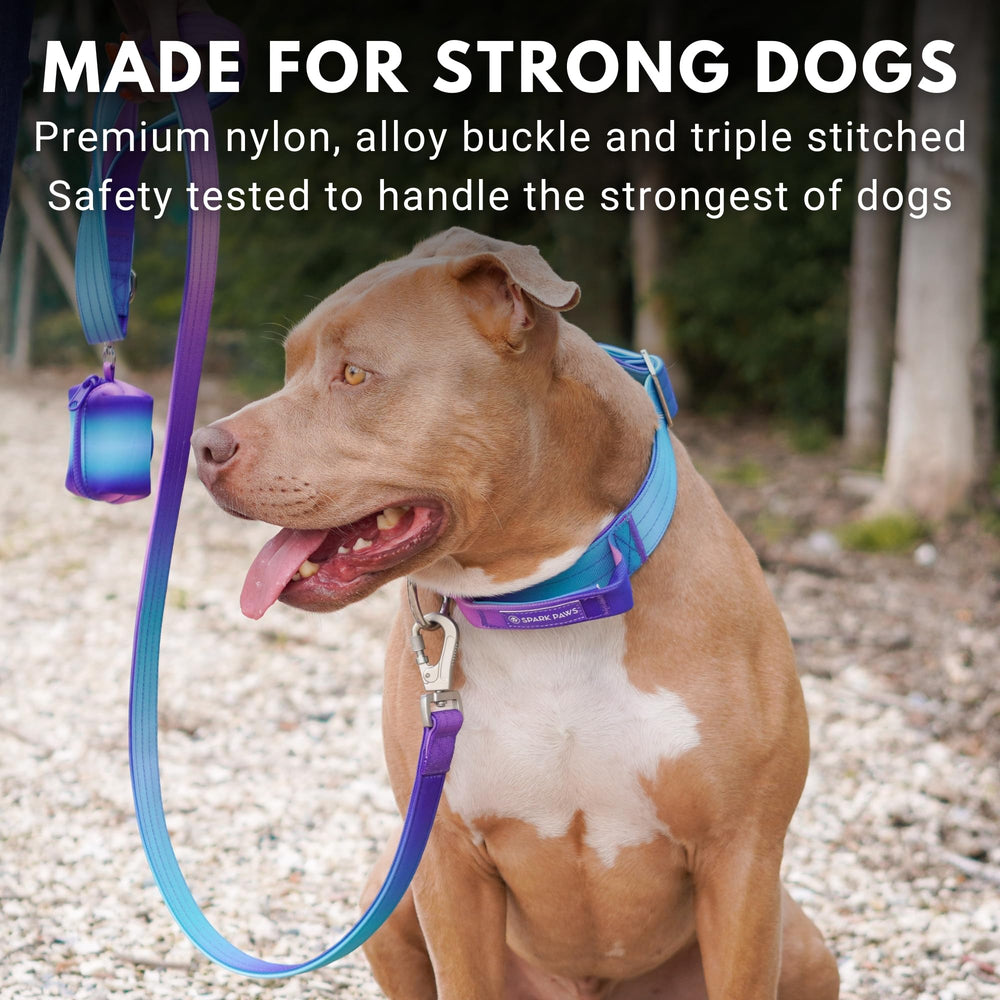 Spark Paws Tactical Dog Collar quick-release buckle enables easy on/off.