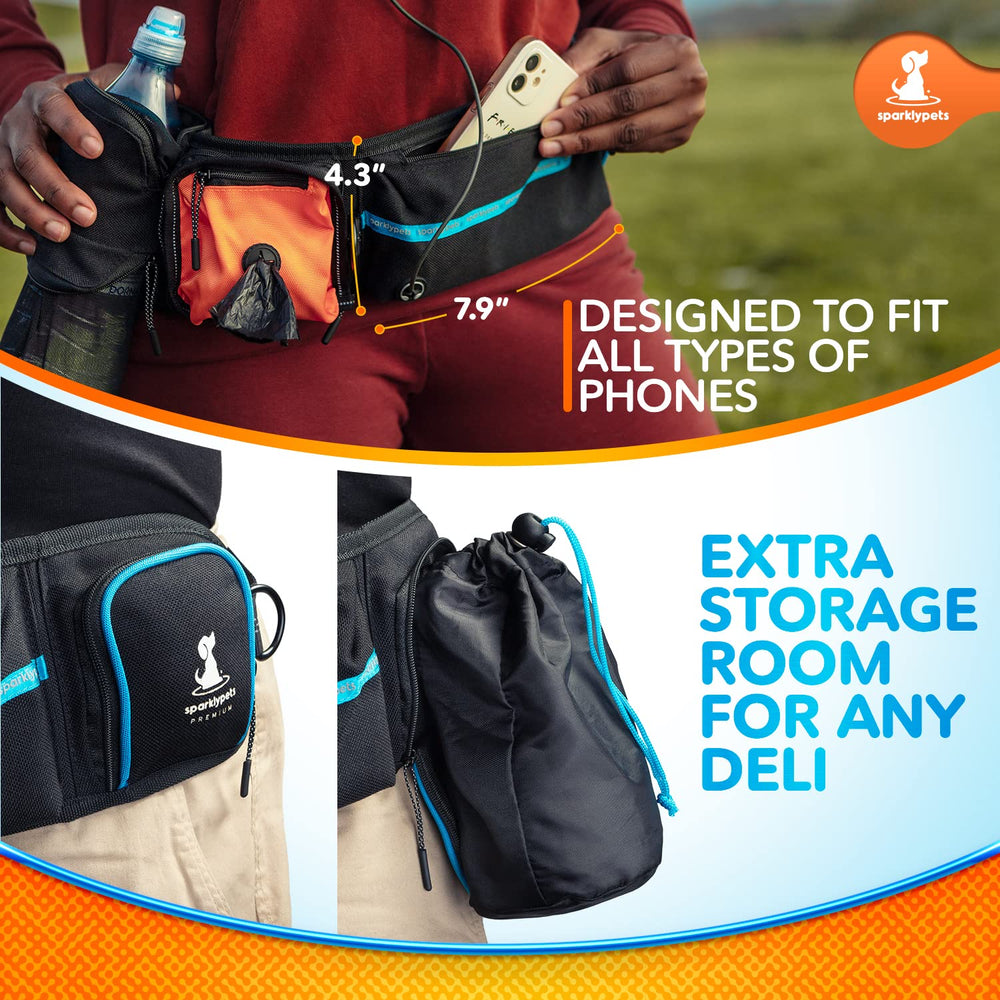 SparklyPets Active Waist Leash bottle holder keeps hydration within reach during runs.