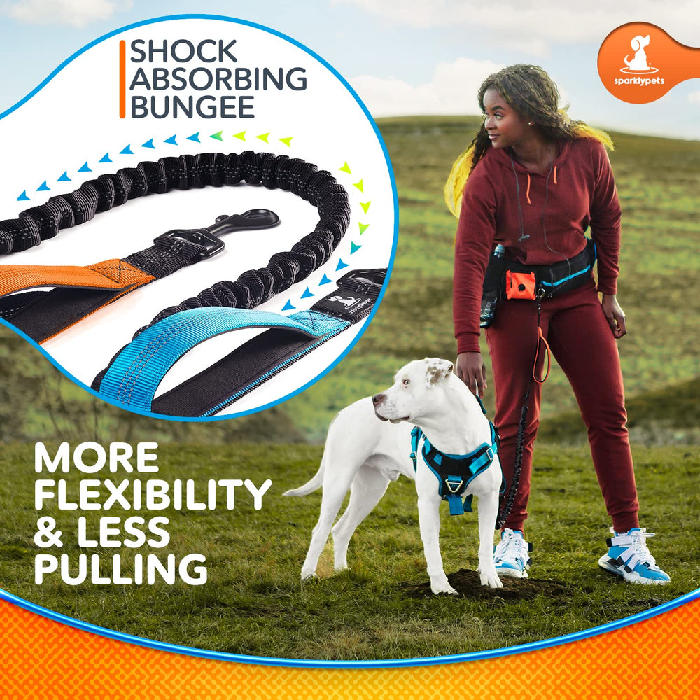 SparklyPets waist leash poop bag pocket makes cleanup quick during walks.