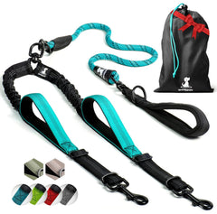 SparklyPets double dog leash teal handles closeup for secure, comfortable control