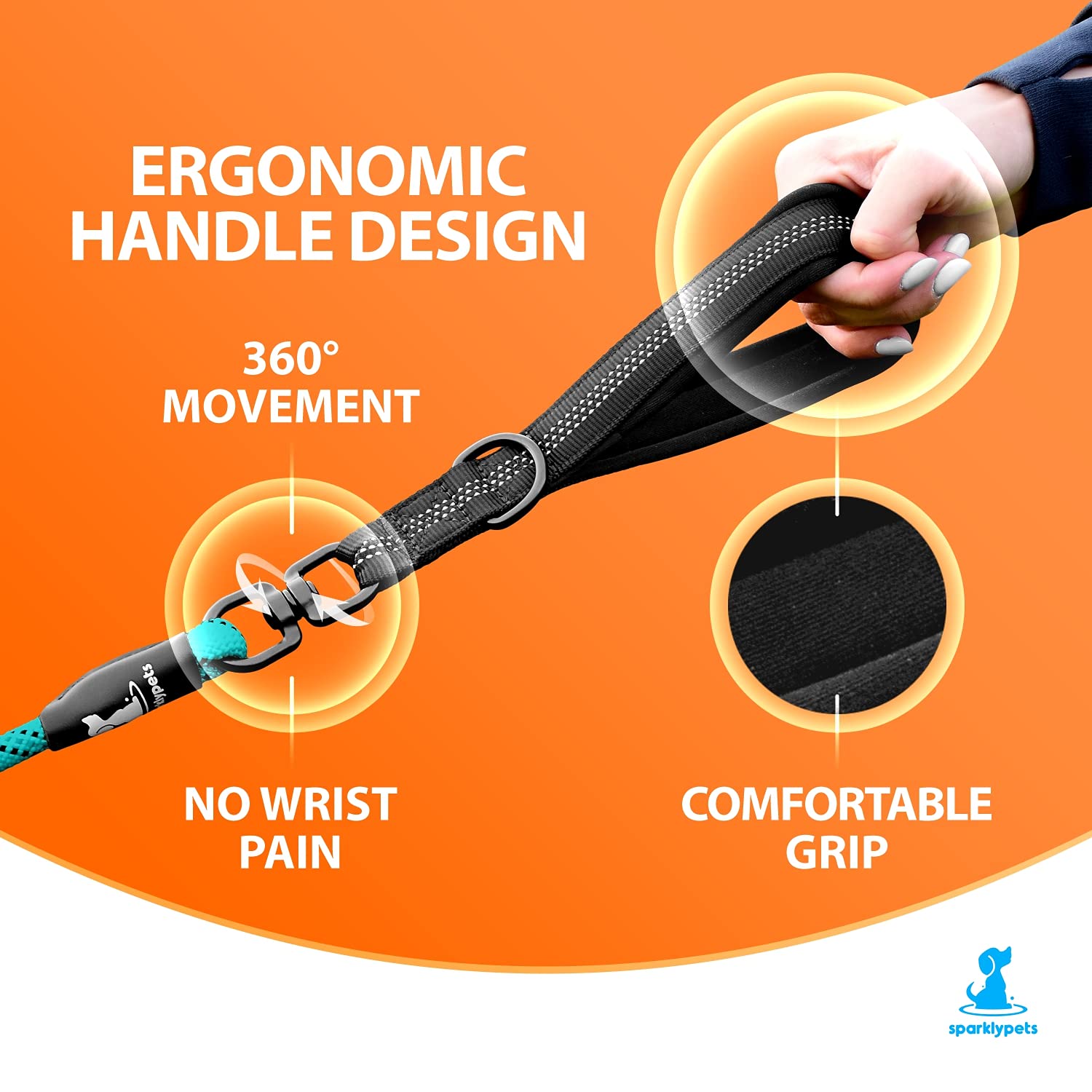 SparklyPets double dog leash teal no-tangle swivels support smoother walks