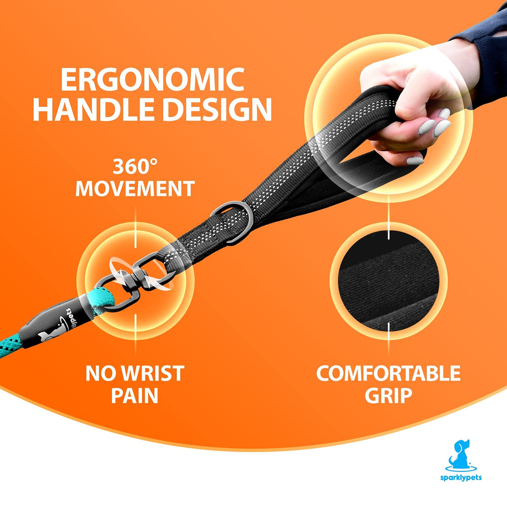 SparklyPets double dog leash teal no-tangle swivels support smoother walks