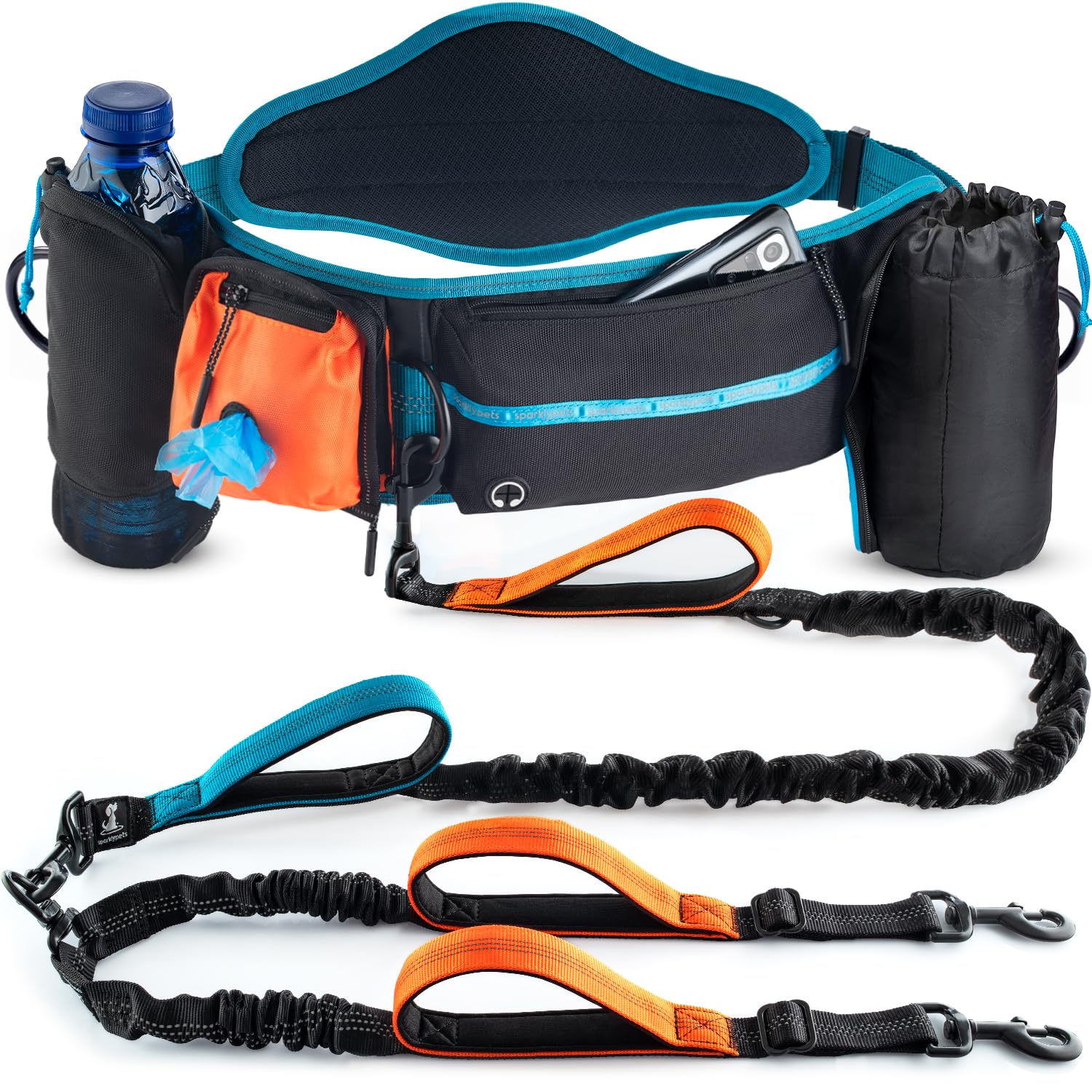 SparklyPets double-leash back brace in action for two-dog walks.