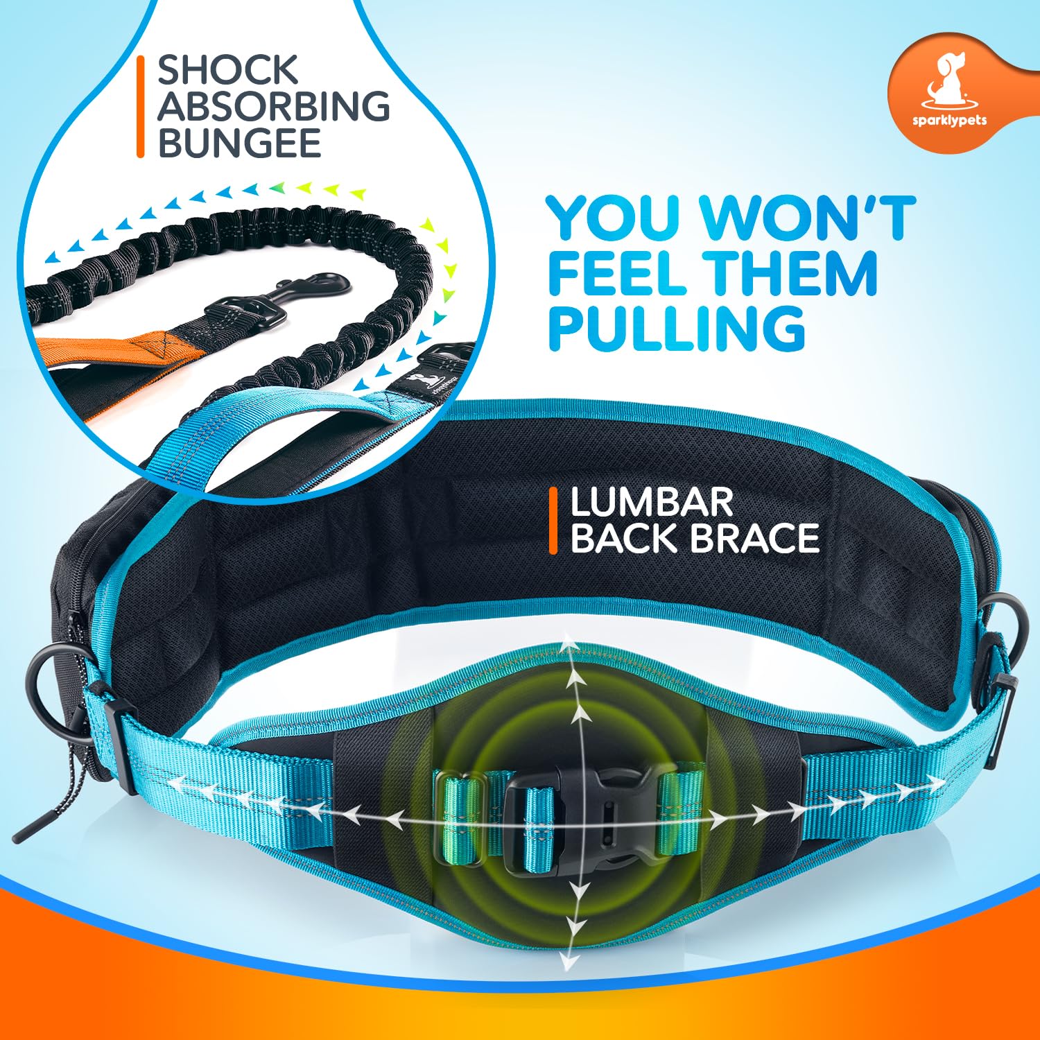 SparklyPets dual-dog leash extensions showing adjustable length.