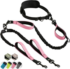SparklyPets hands-free double dog leash setup with dual leads for two dogs—hands-free control.
