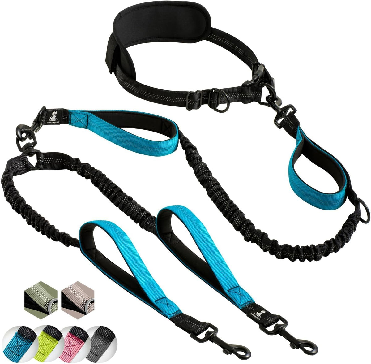 SparklyPets hands-free double leash with padded handles for a comfortable grip.