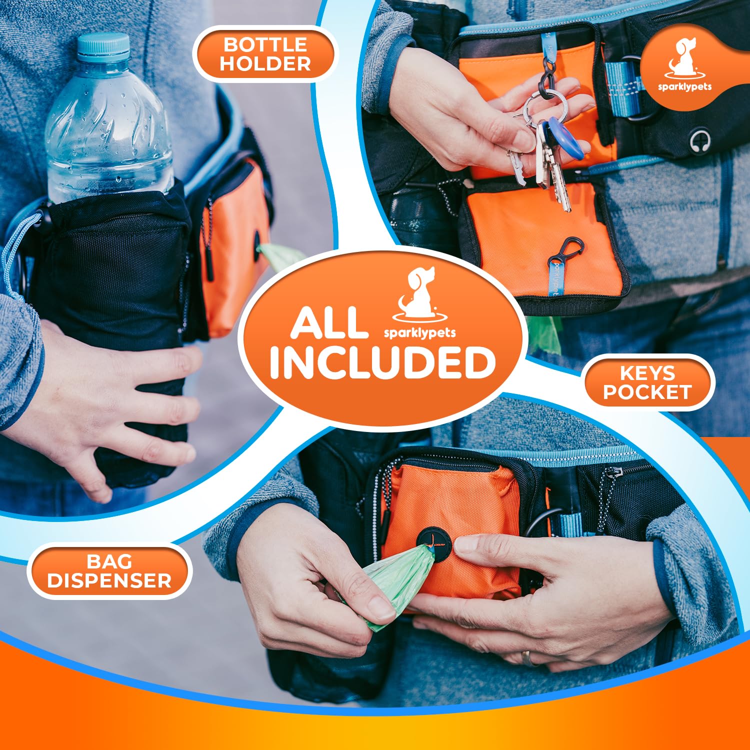 SparklyPets padded handles provide comfortable grip on two-dog walks.