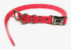 Sparky Pet Co Apollo neon pink strap close-up highlighting waterproof Biothane durability