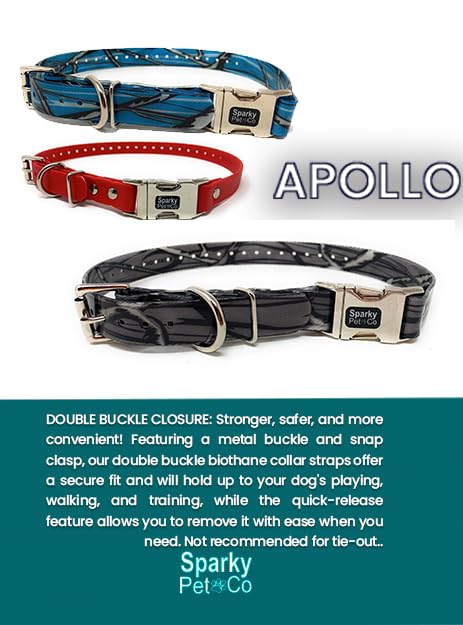 Sparky Pet Co Apollo ecollar strap double-buckle closure ensures secure fit during training and play.