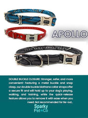 Sparky Pet Co Apollo ecollar strap double-buckle closure ensures secure fit during training and play.
