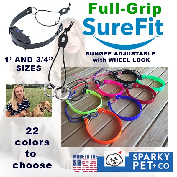 Sparky Pet Co Surefit strap yellow-camo bungee closure promotes easy on-off comfort.