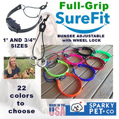 Sparky Pet Co Surefit strap yellow-camo bungee closure promotes easy on-off comfort.