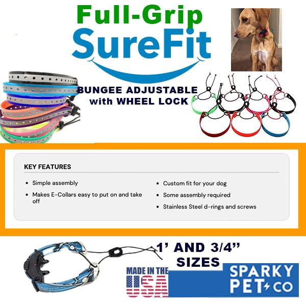 Sparky Pet Co ECollar Strap yellow-camo detail shows flexible bungee for natural movement.