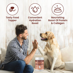 Special Breed Bone Broth Powder is poured over food for extra flavor and hydration.