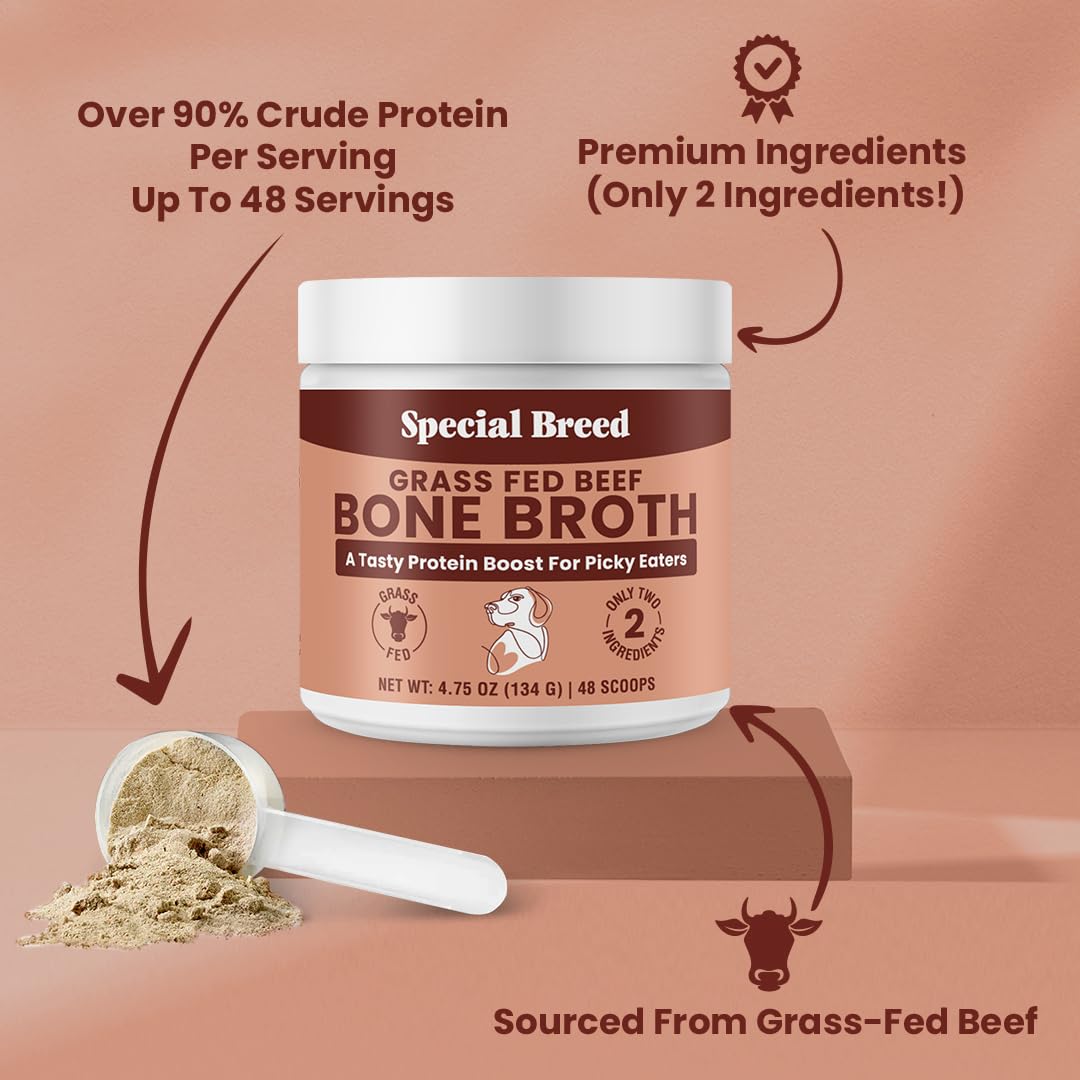 Special Breed bone broth powder serving scoop demonstrates easy mixing for protein-boosted meals