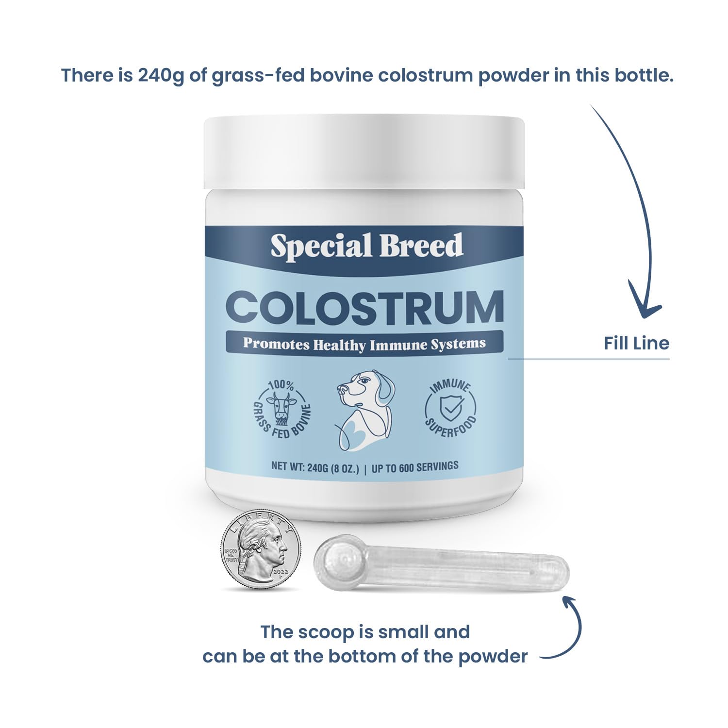 Special Breed powder scoop for easy daily serving and consistent dosing