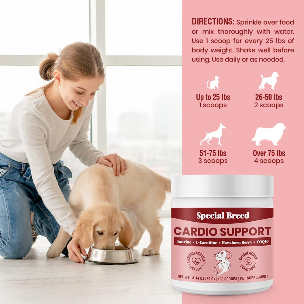 Special Breed Cardio Support mixes easily into dog meals for daily use.