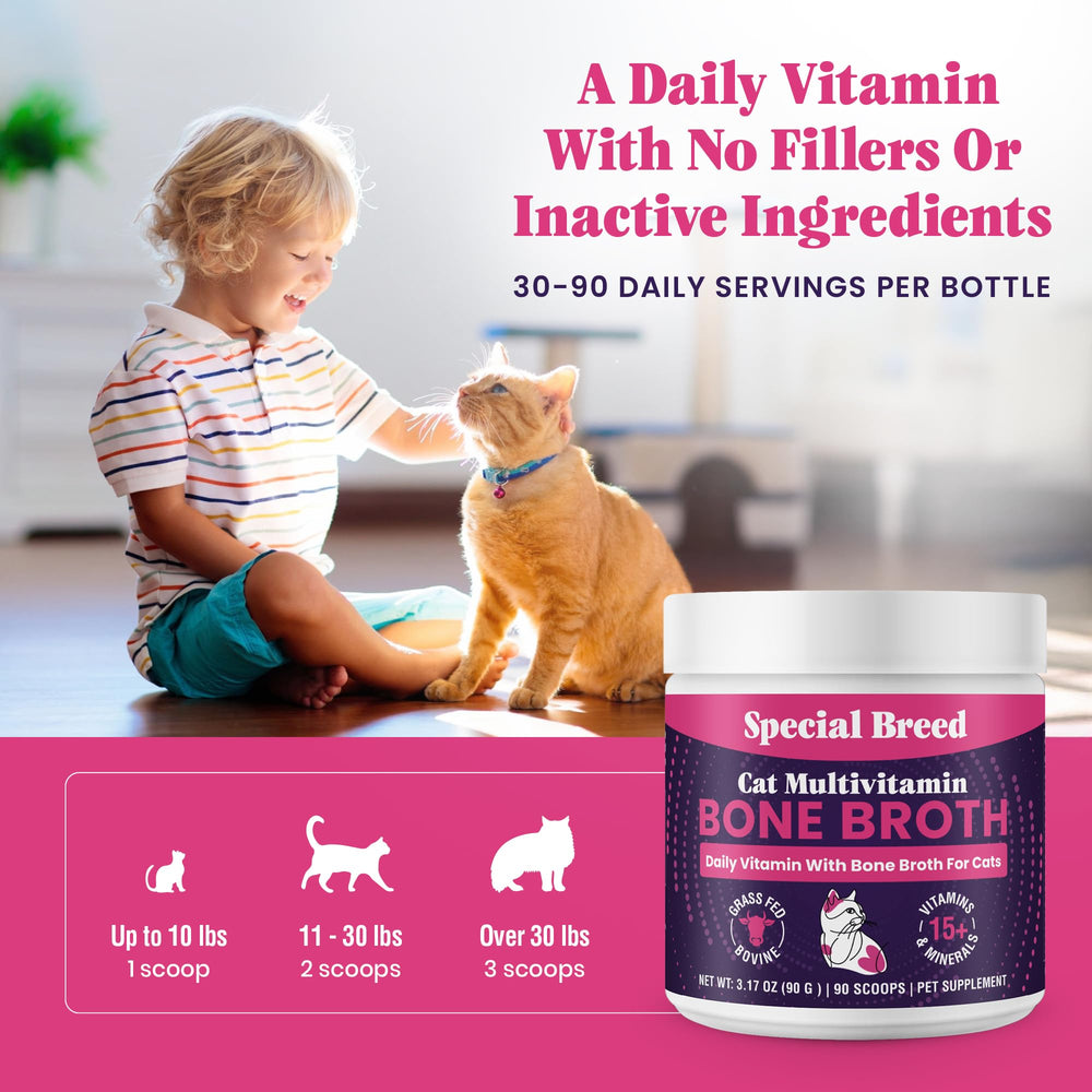 Special Breed cat multivitamin packaging highlights USA-made quality and safety.