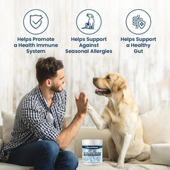 Special Breed colostrum powder stirred into dog food for daily wellness.