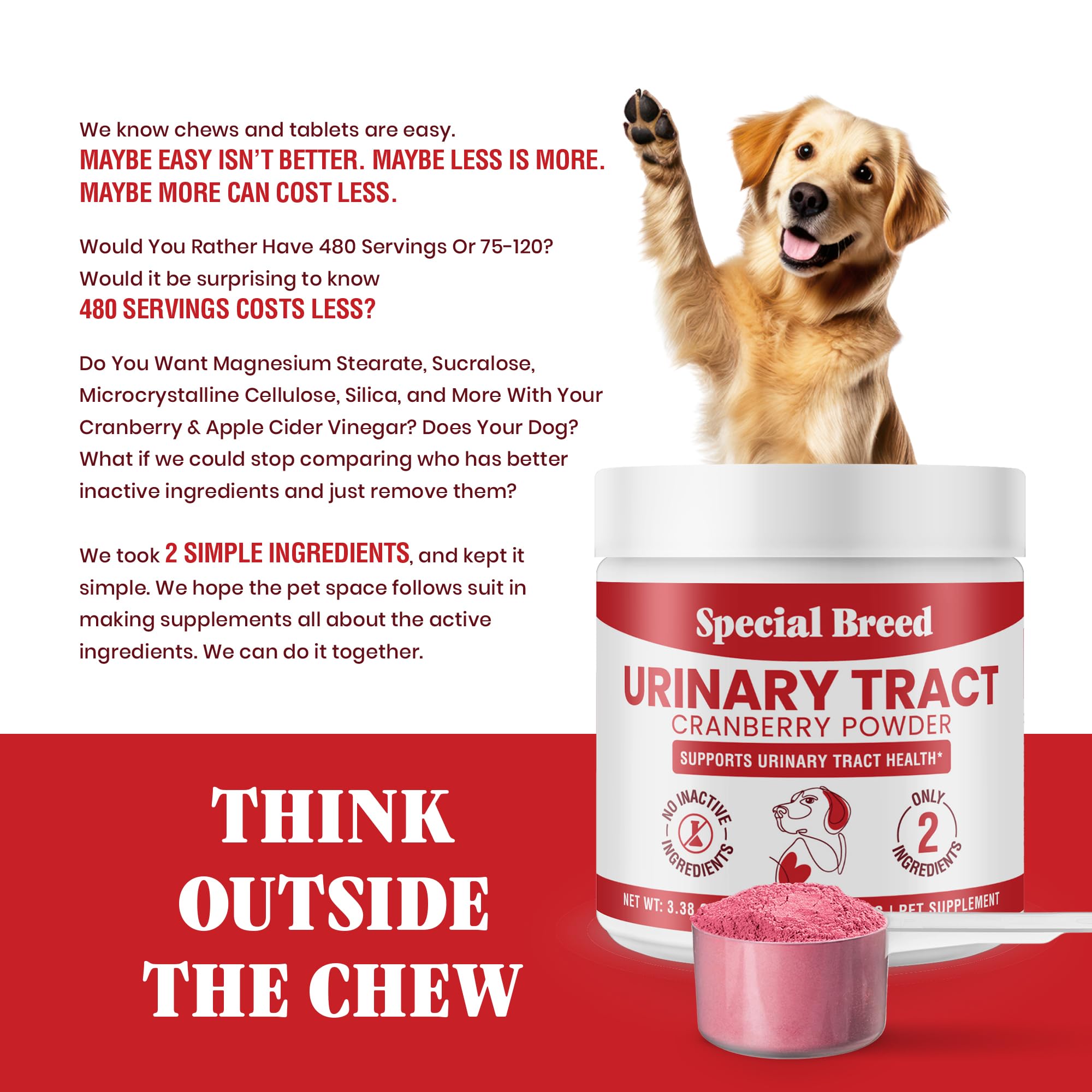 Special Breed label close-up highlighting USA-made GMP quality and two-ingredient formula