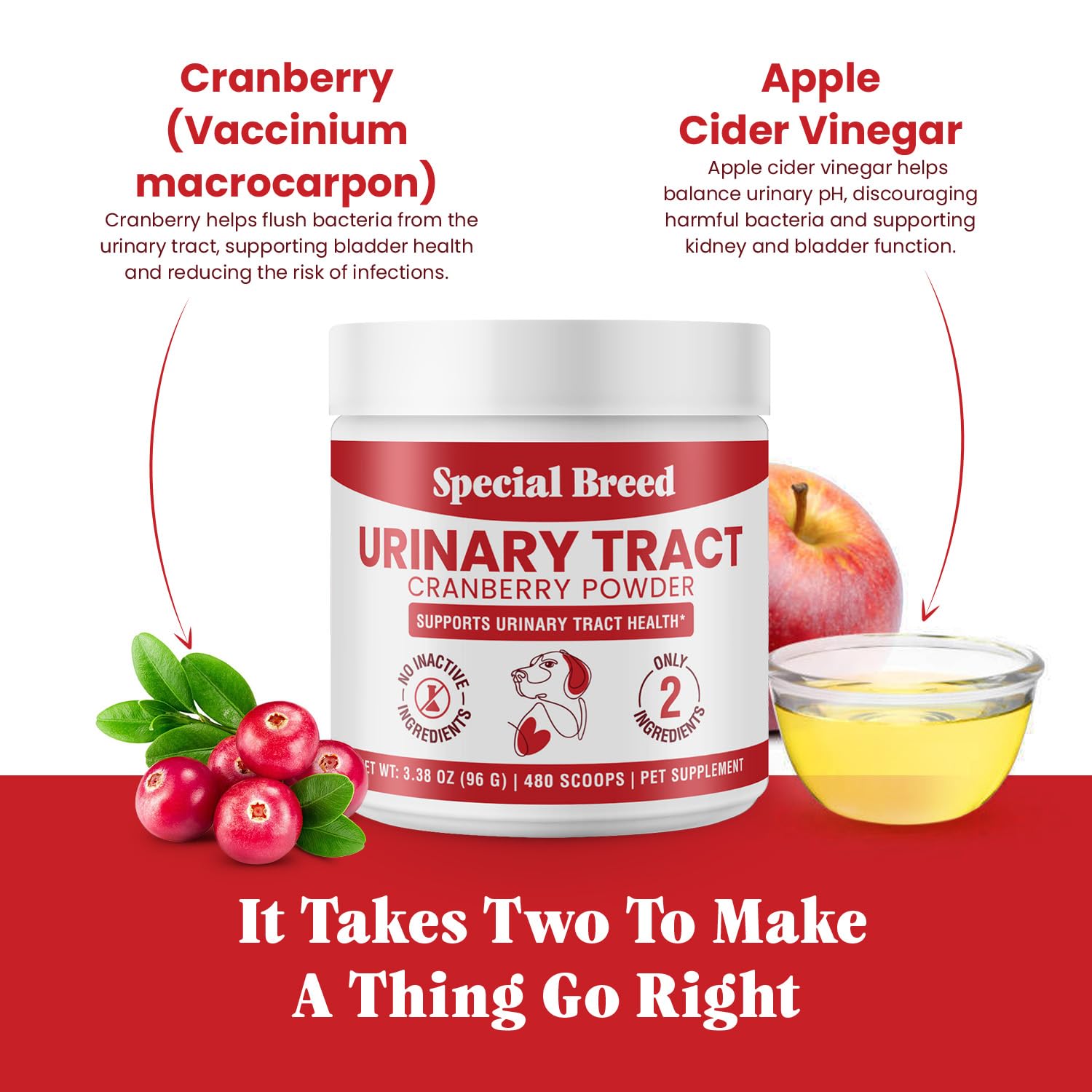 Special Breed cranberry powder scoop showing easy mix into meals